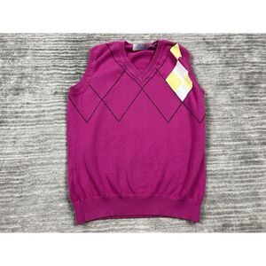 Callaway Sweater Vest Womens Small Pink‎ Argyle Cotton Casual